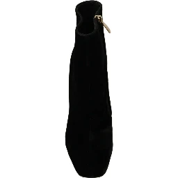 Black Velvet Crystal Square Heels Shoes