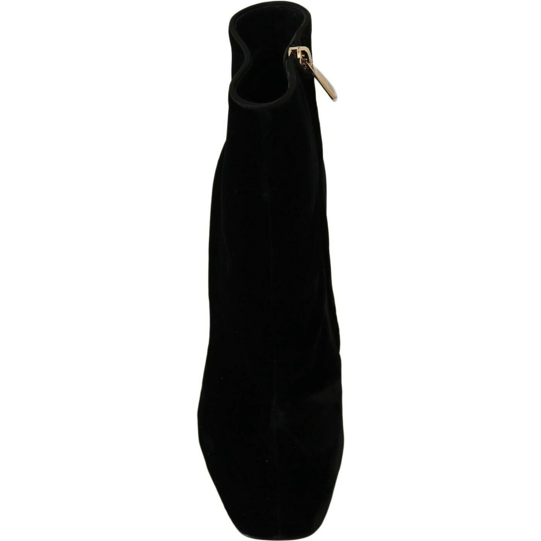 Black Velvet Crystal Square Heels Shoes