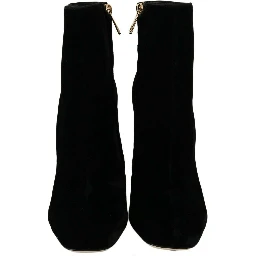 Black Velvet Crystal Square Heels Shoes