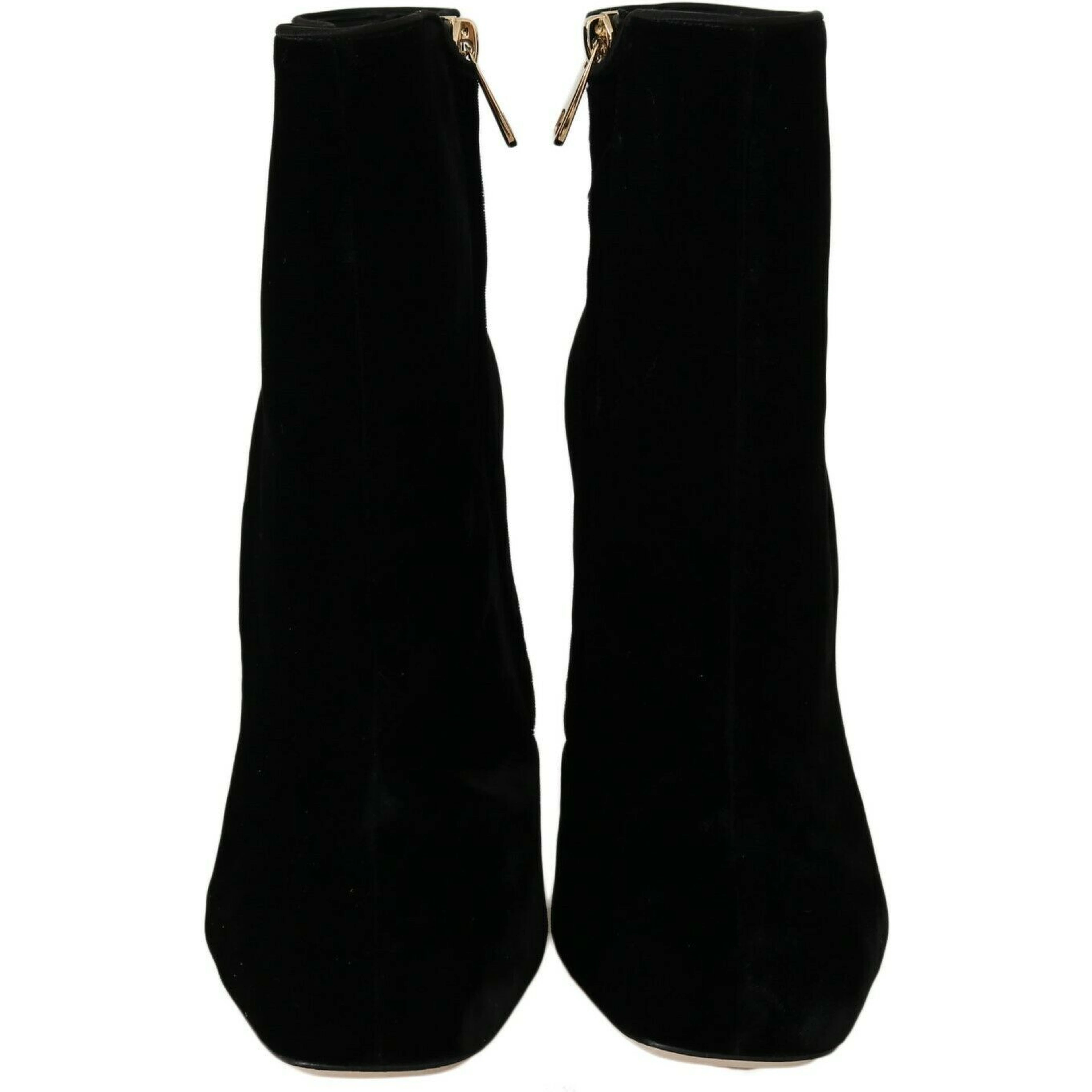 Black Velvet Crystal Square Heels Shoes