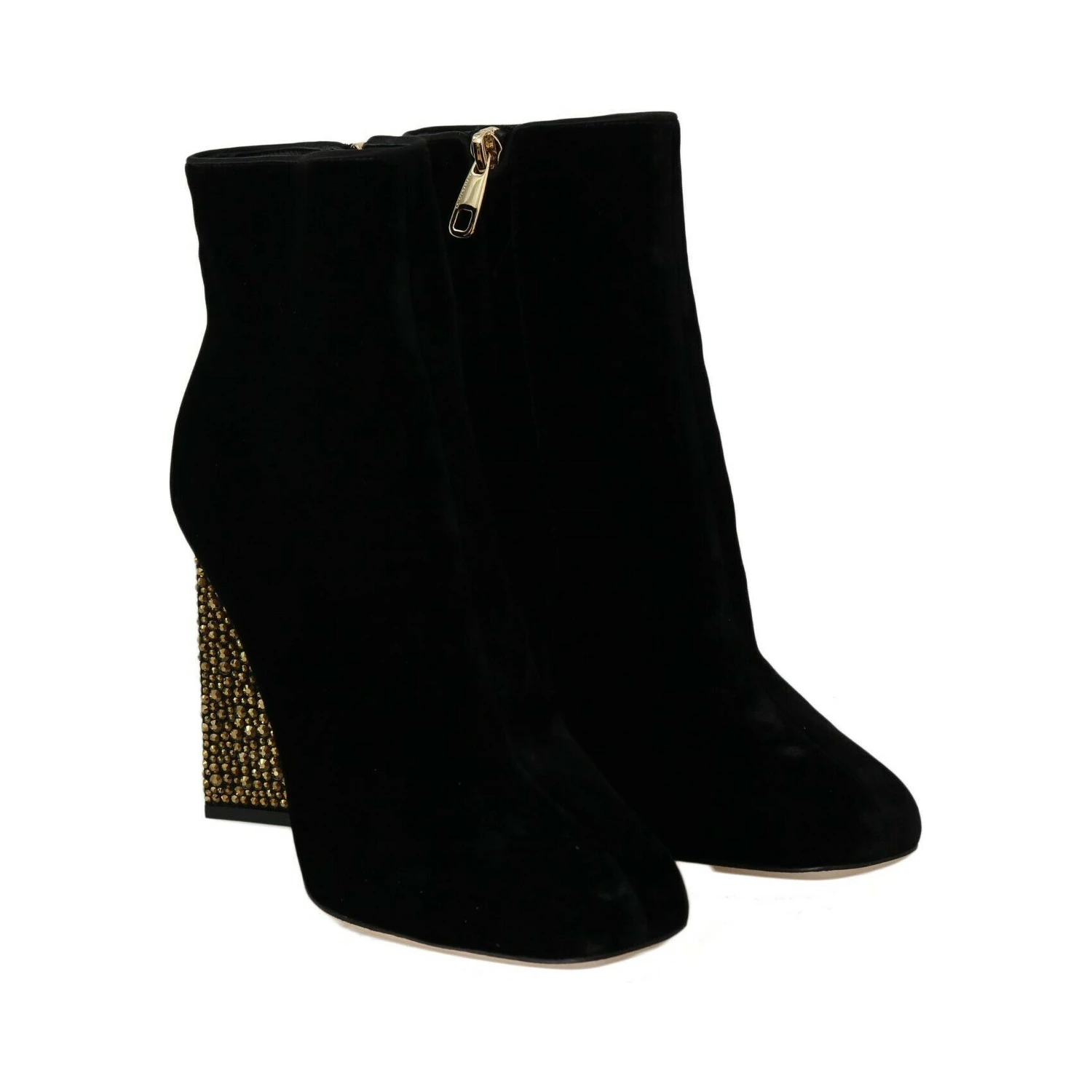 Black Velvet Crystal Square Heels Shoes