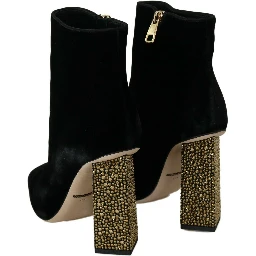 Black Velvet Crystal Square Heels Shoes