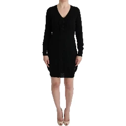 Black Wool Long Sleeve Shift Dress