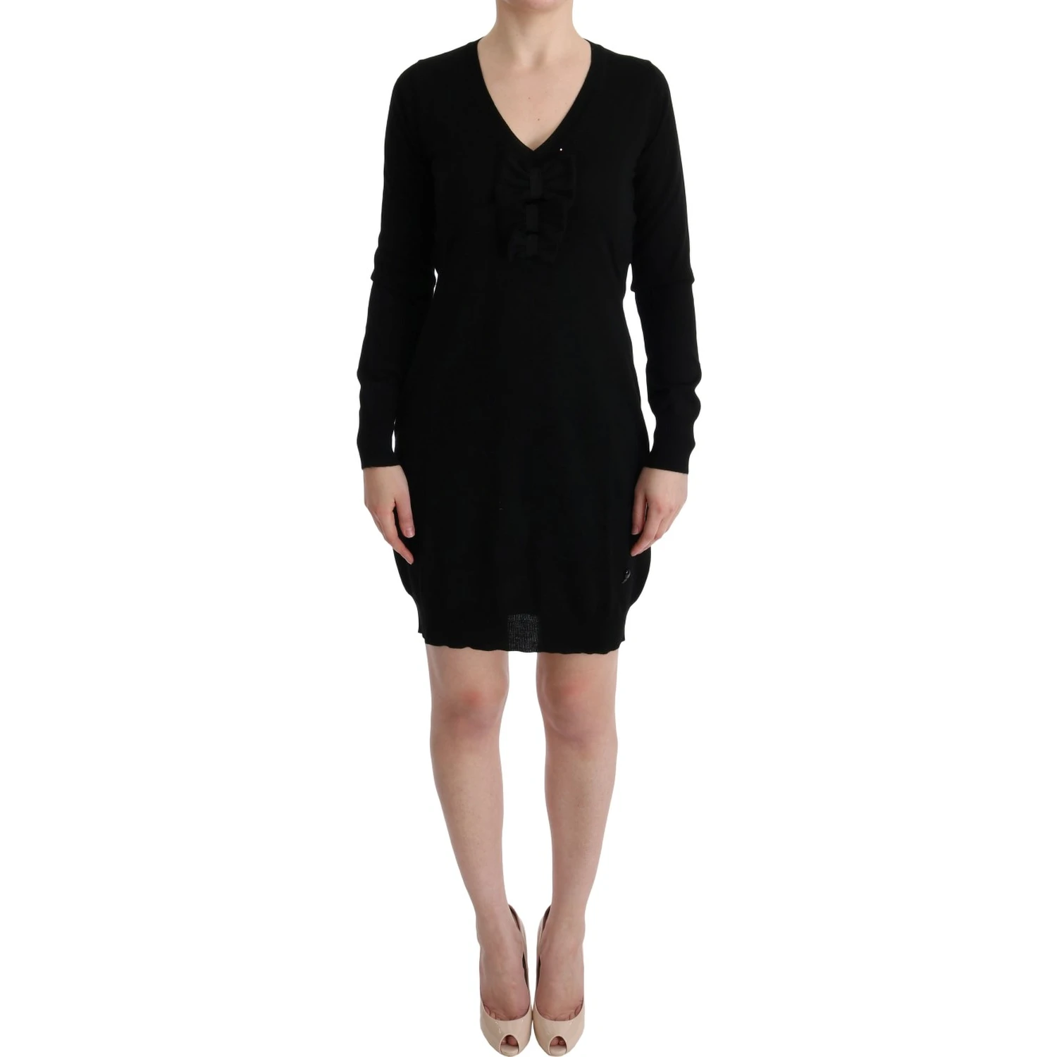 Black Wool Long Sleeve Shift Dress