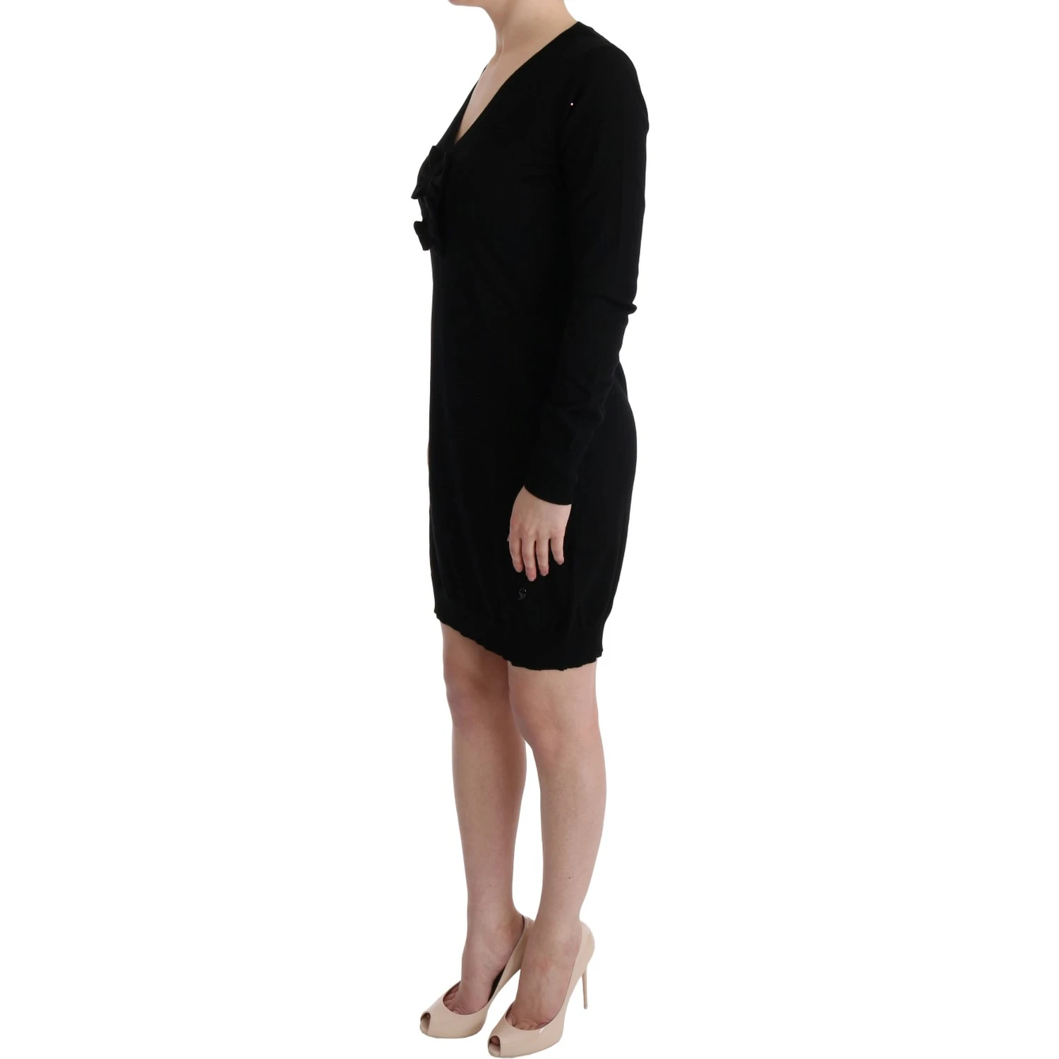Black Wool Long Sleeve Shift Dress