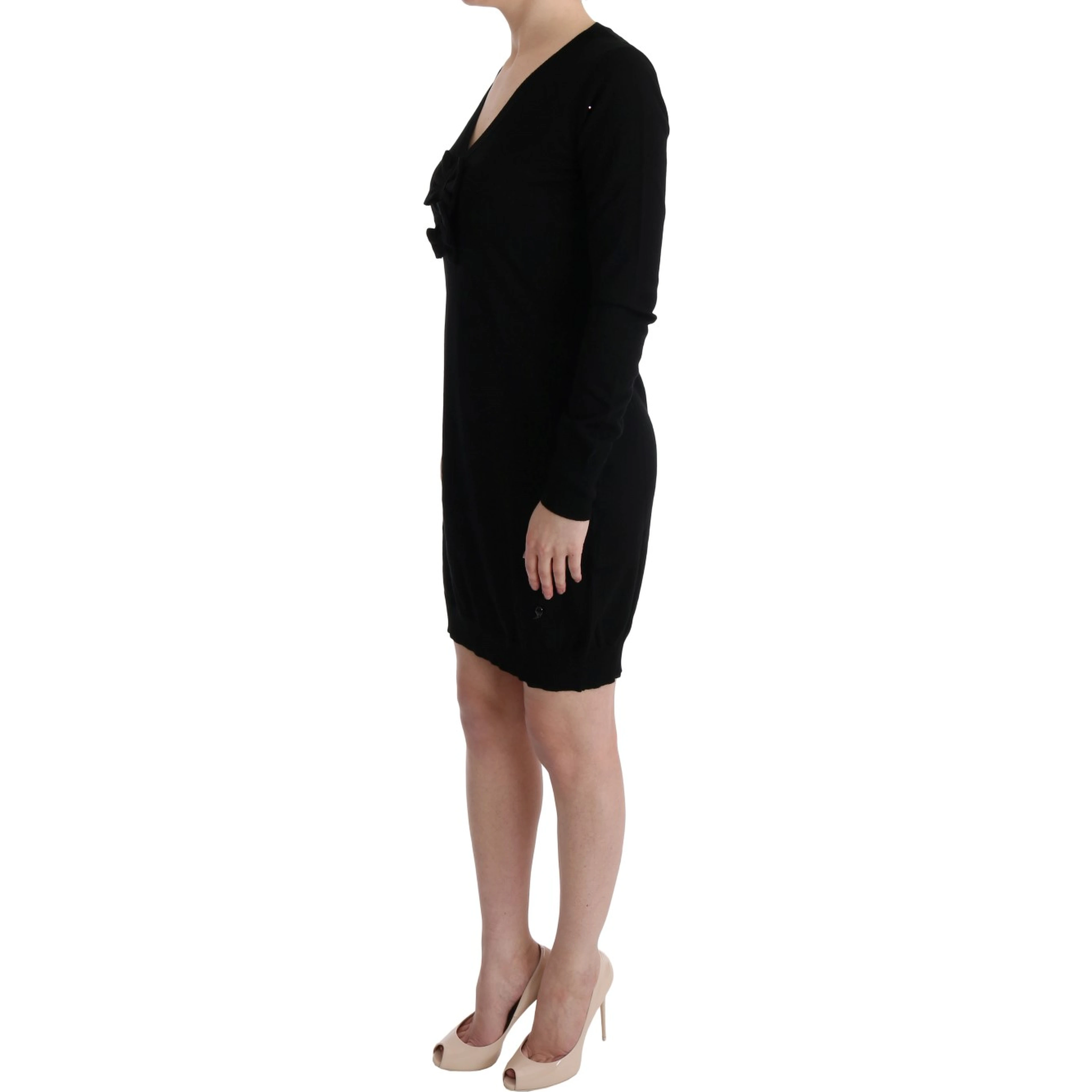 Black Wool Long Sleeve Shift Dress