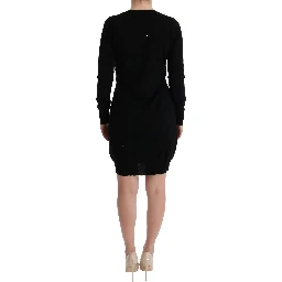 Black Wool Long Sleeve Shift Dress