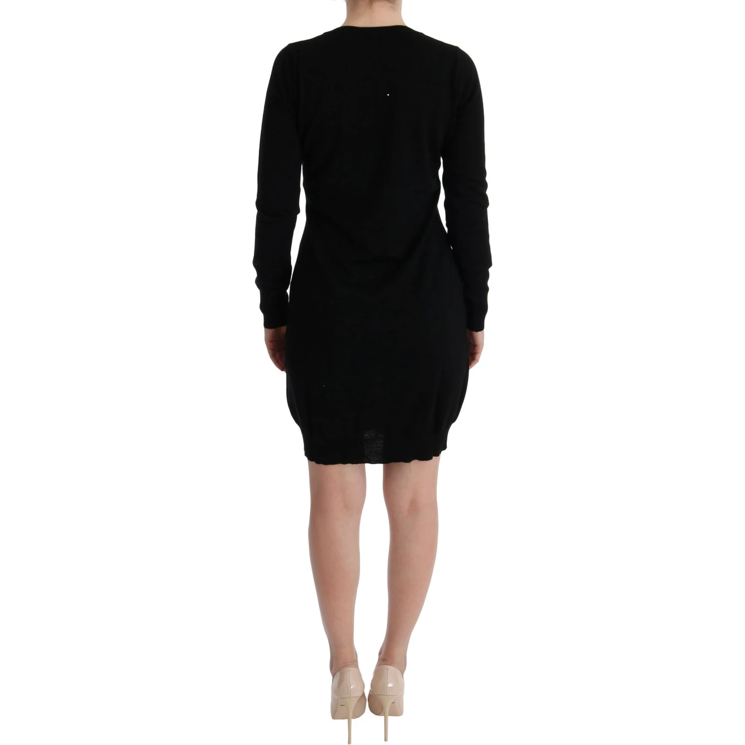 Black Wool Long Sleeve Shift Dress