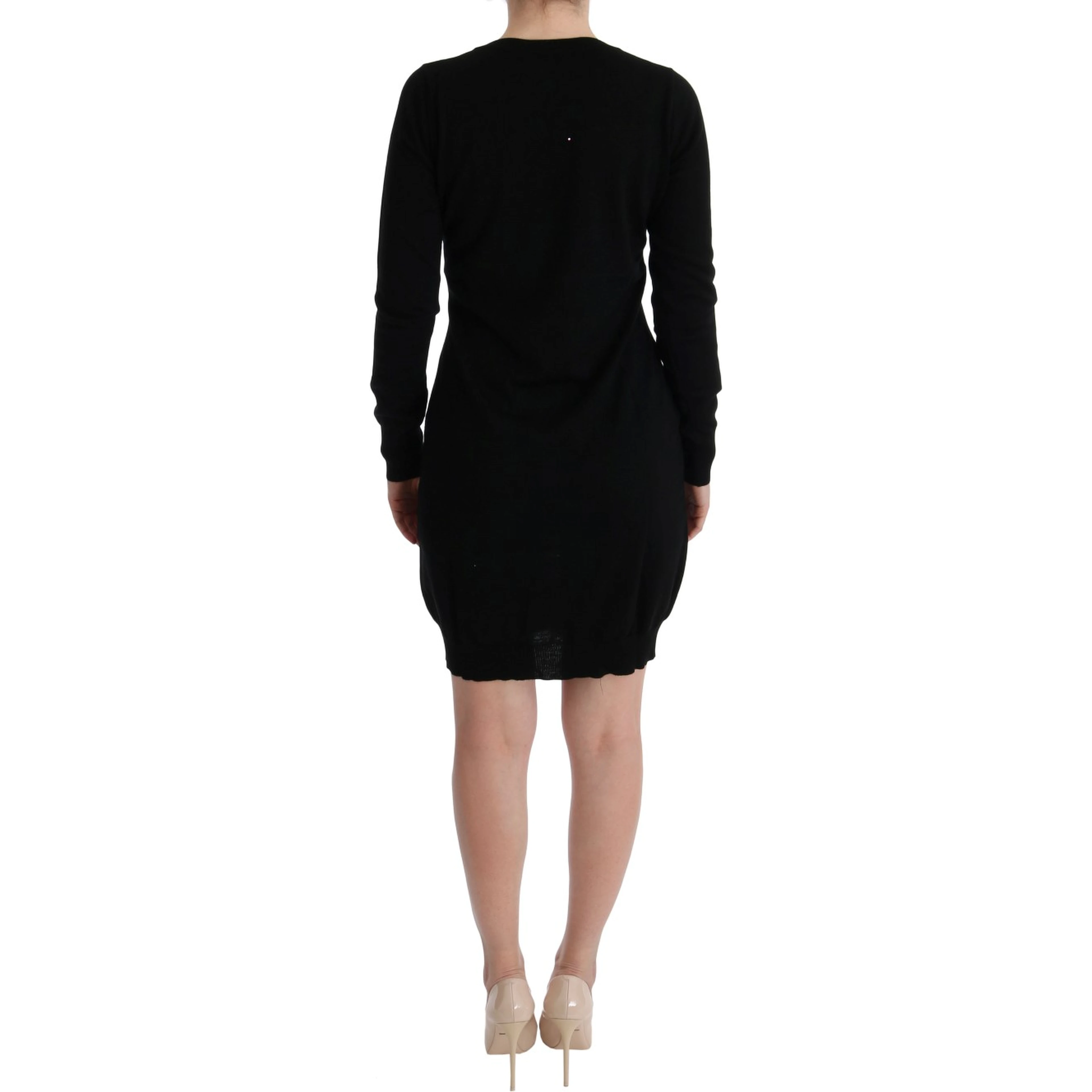 Black Wool Long Sleeve Shift Dress