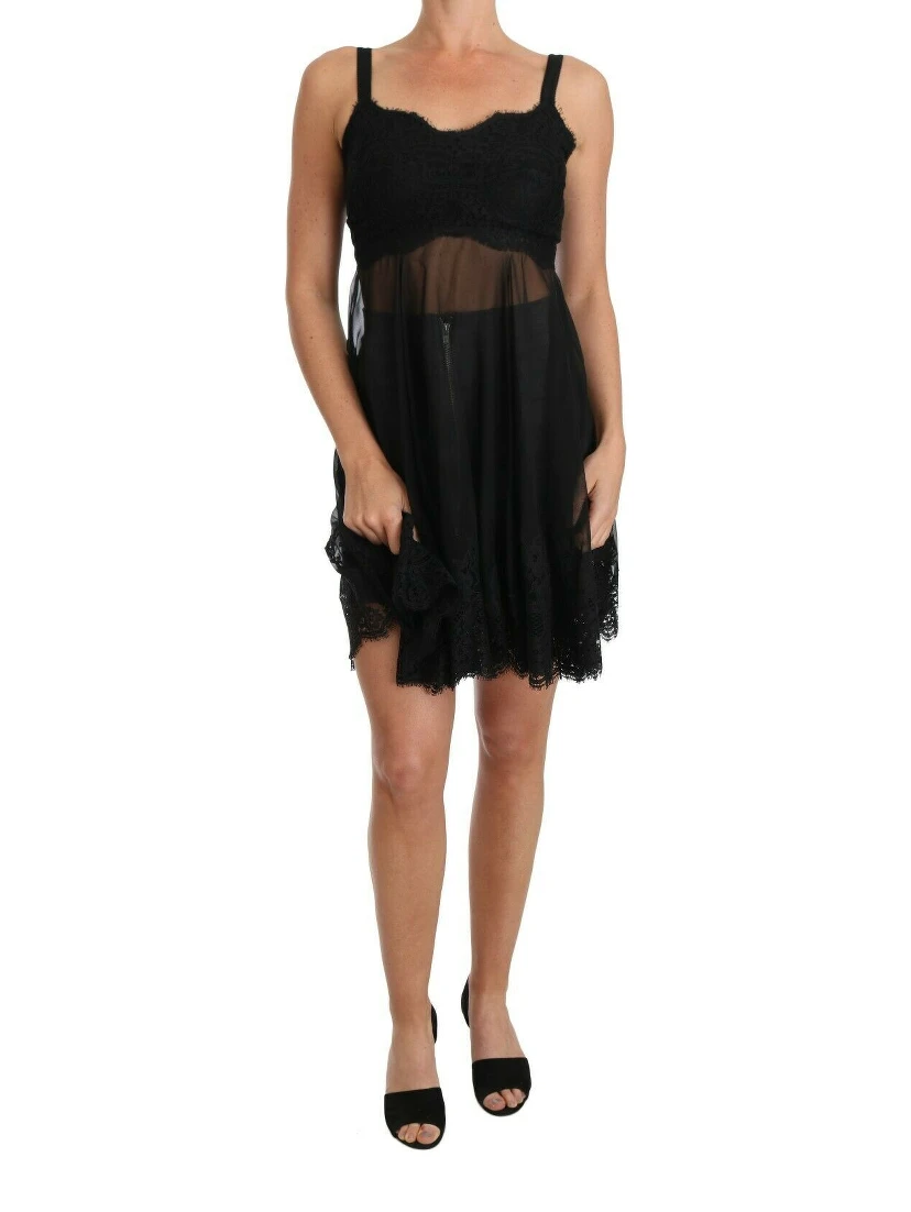 Black Silk Lace Dress Chemise Lingerie