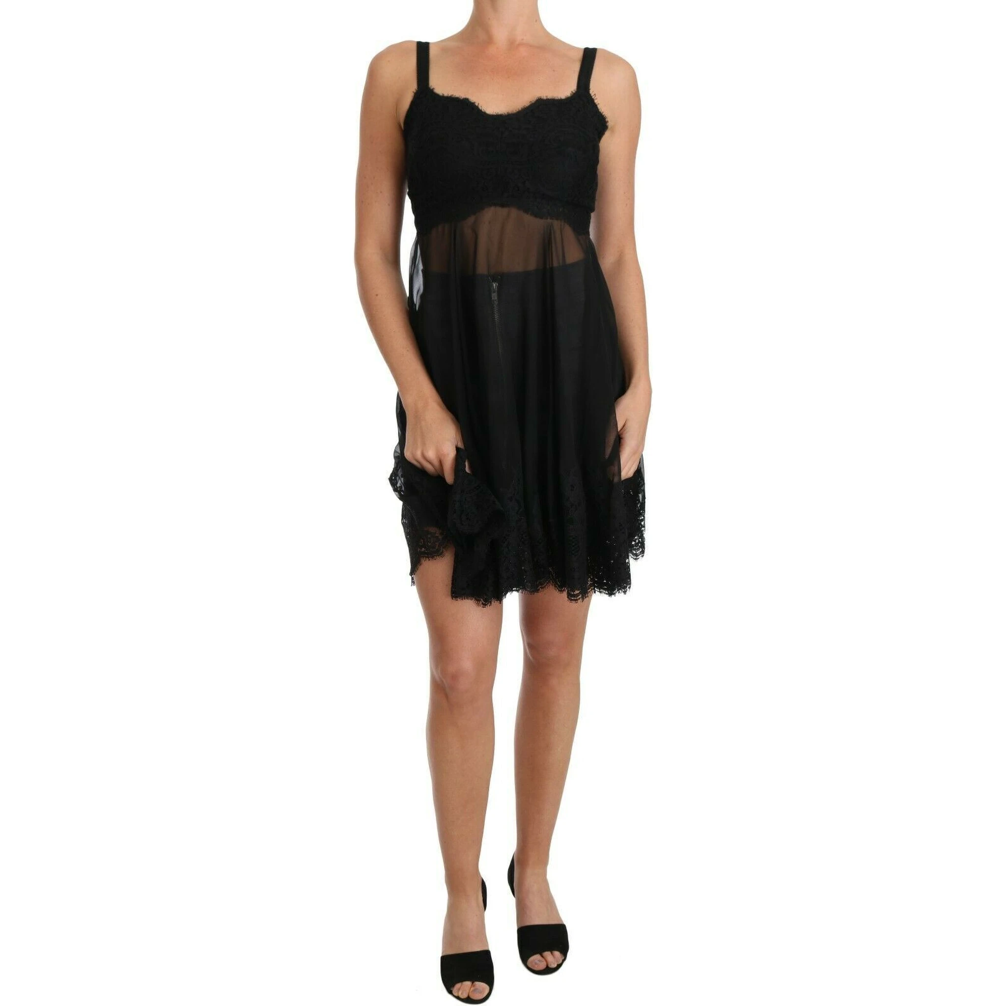 Black Silk Lace Dress Chemise Lingerie