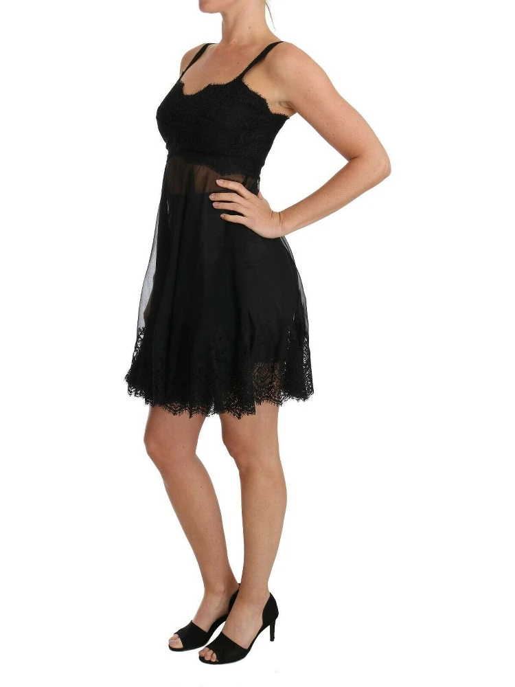 Black Silk Lace Dress Chemise Lingerie alternative