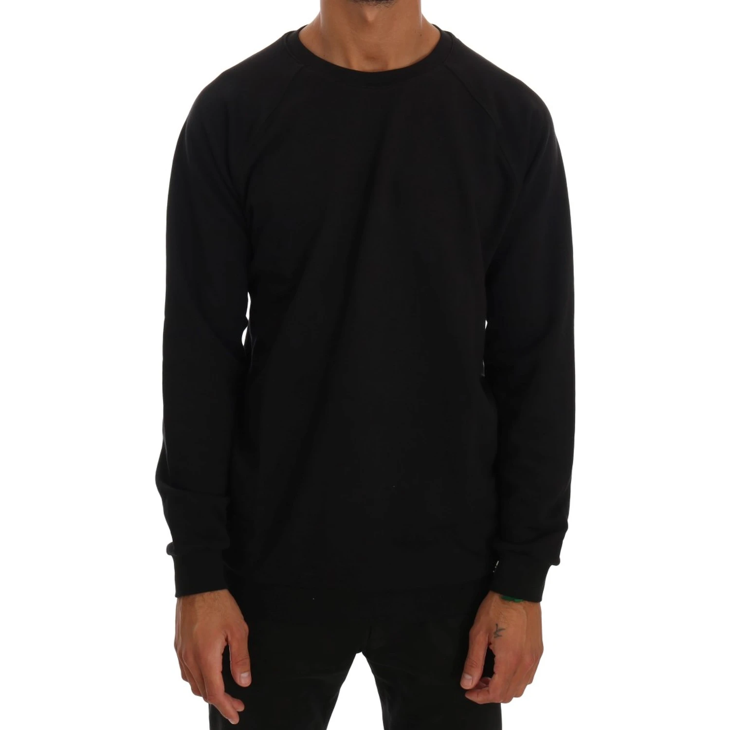 Black Crewneck Cotton Pullover Sweater