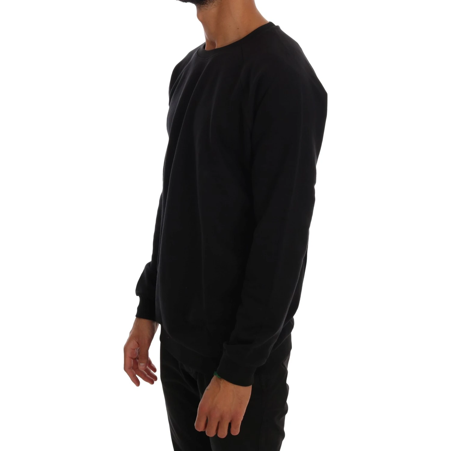 Black Crewneck Cotton Pullover Sweater