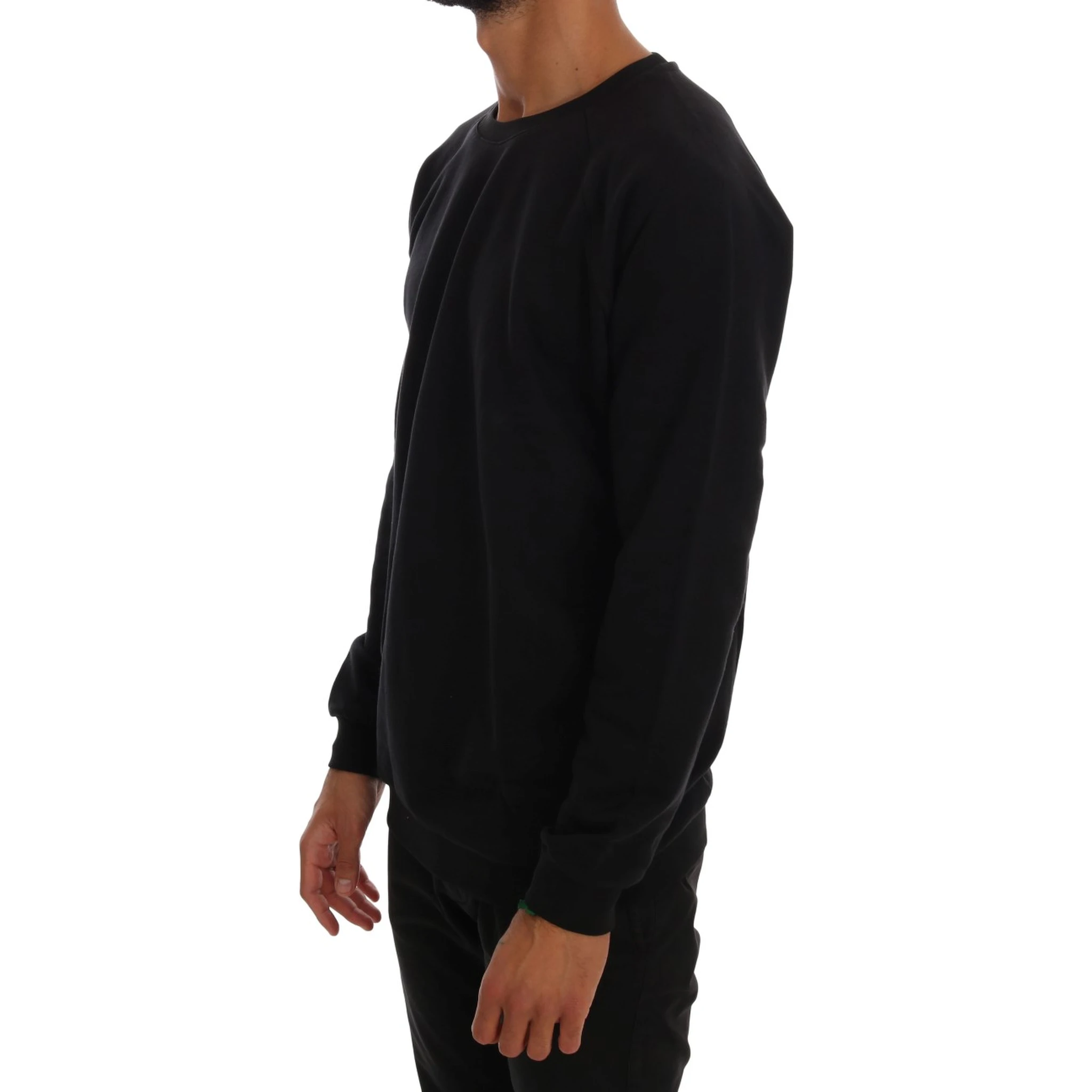 Black Crewneck Cotton Pullover Sweater