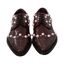 Bordeaux Leather Crystal Pearls Formal Shoes