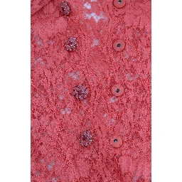 Orange Crystal Buttons Floral Lace Blouse