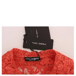 Orange Crystal Buttons Floral Lace Blouse