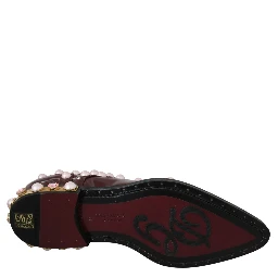 Bordeaux Leather Crystal Pearls Formal Shoes