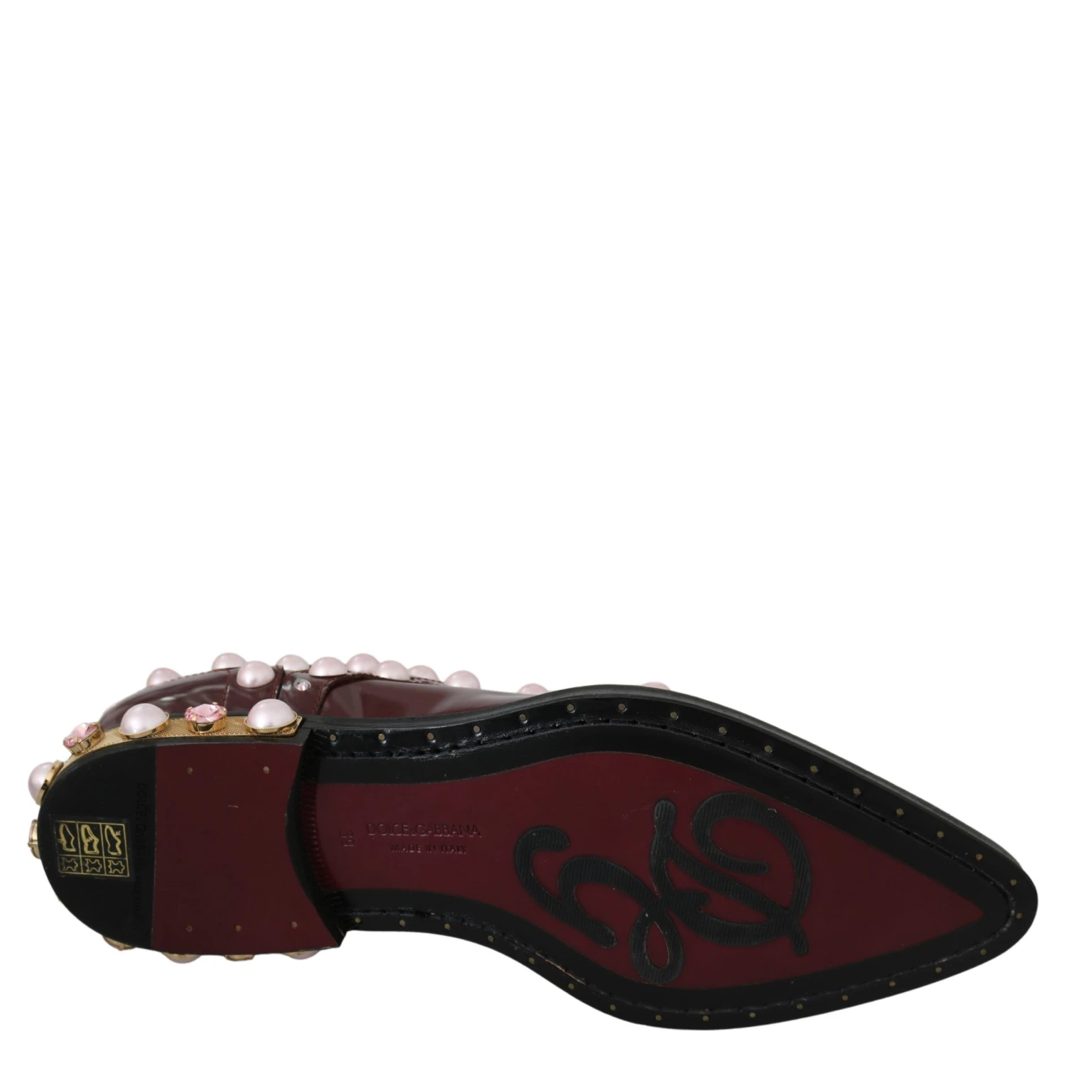 Bordeaux Leather Crystal Pearls Formal Shoes