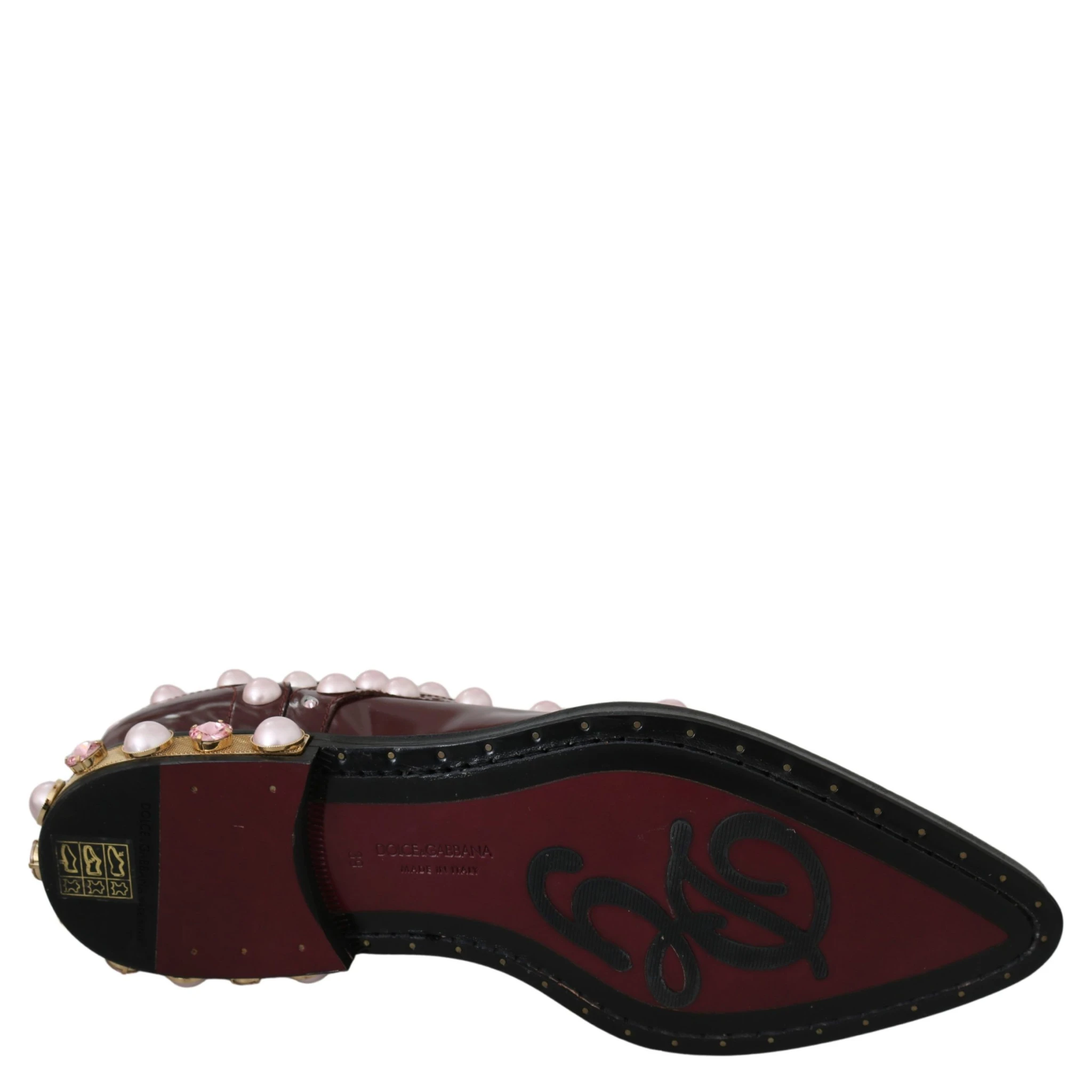 Bordeaux Leather Crystal Pearls Formal Shoes
