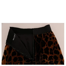 Brown Leopard Print Silk A-Line Skirt