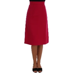 Pink Wool Knee Long A-Line Skirt