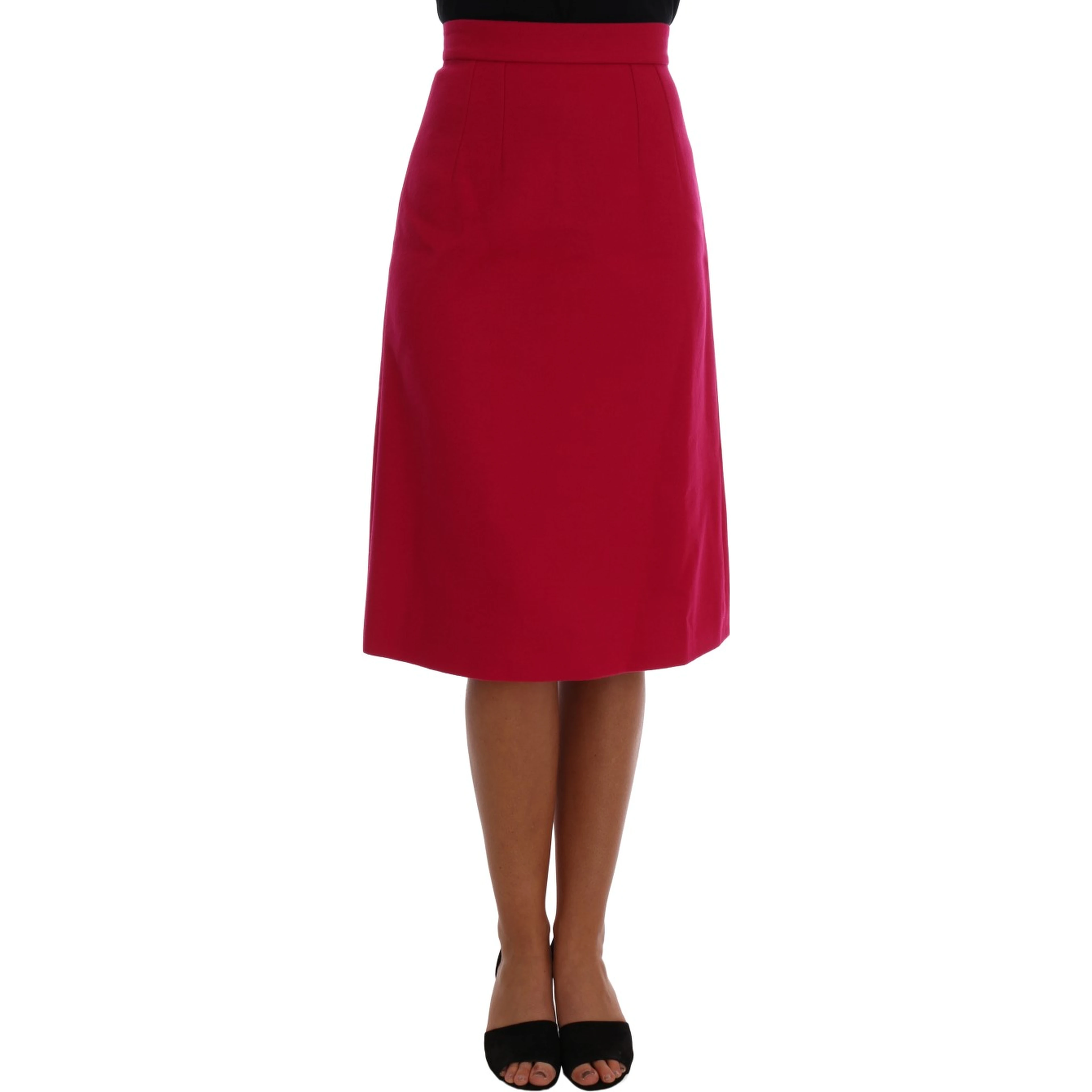 Pink Wool Knee Long A-Line Skirt