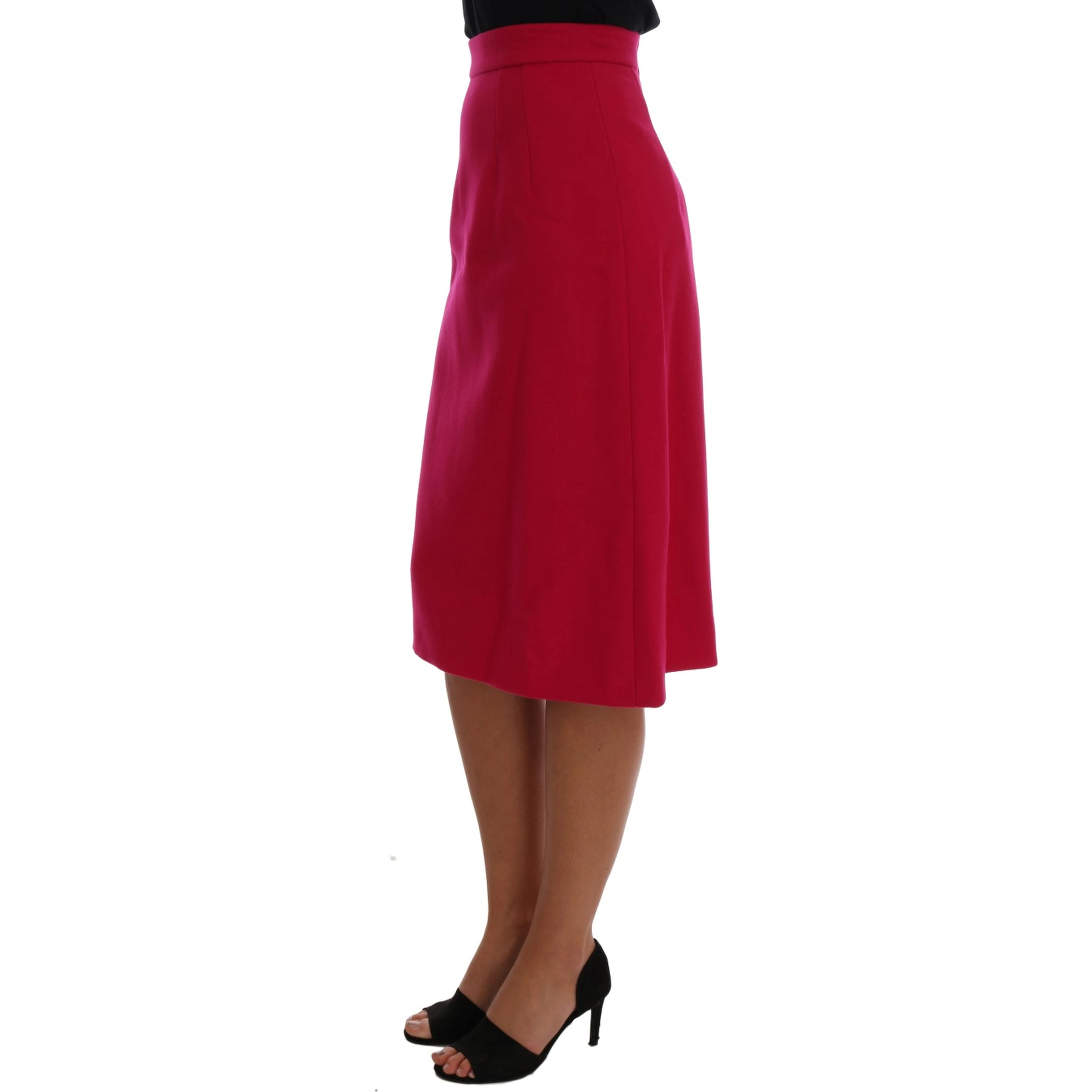 Pink Wool Knee Long A-Line Skirt