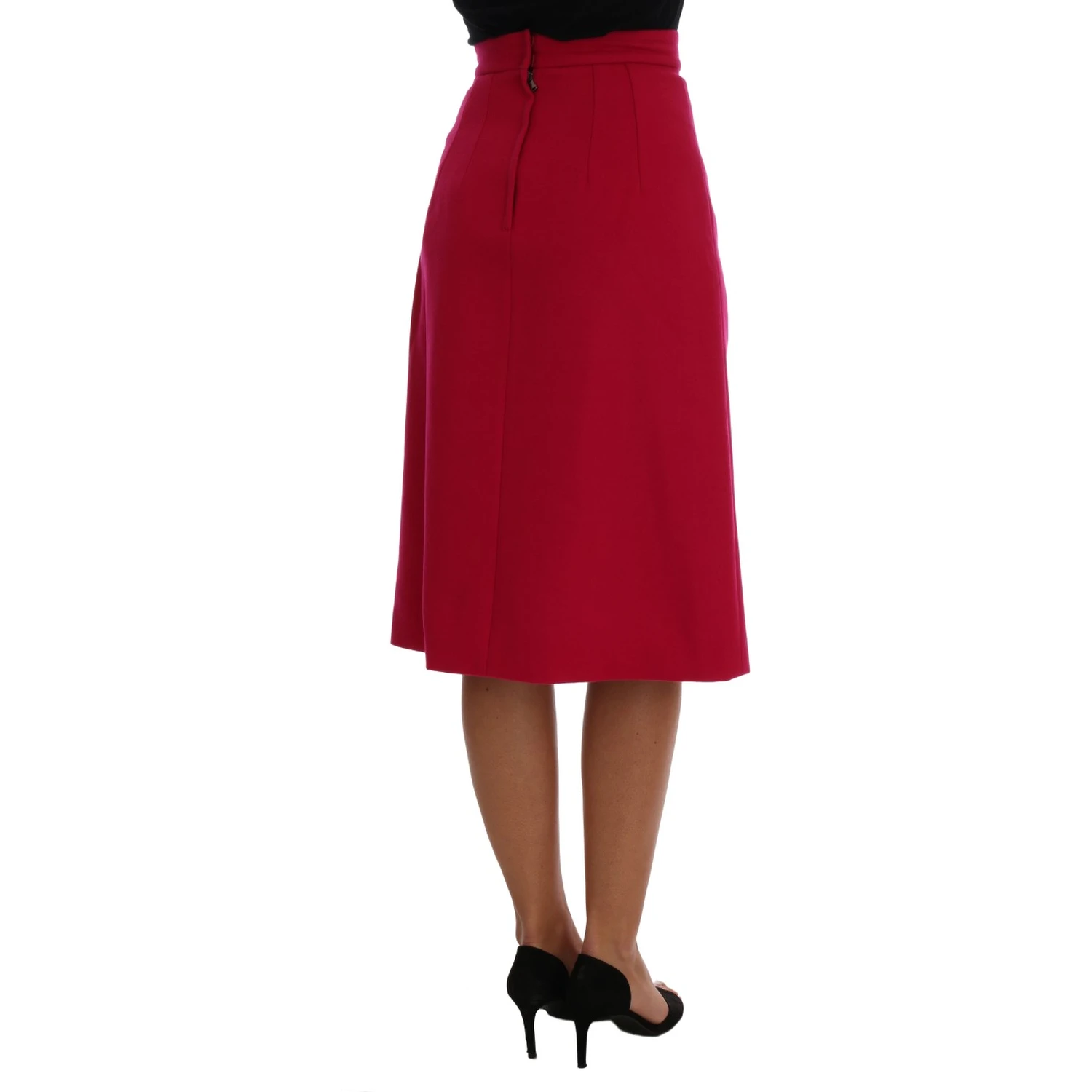 Pink Wool Knee Long A-Line Skirt
