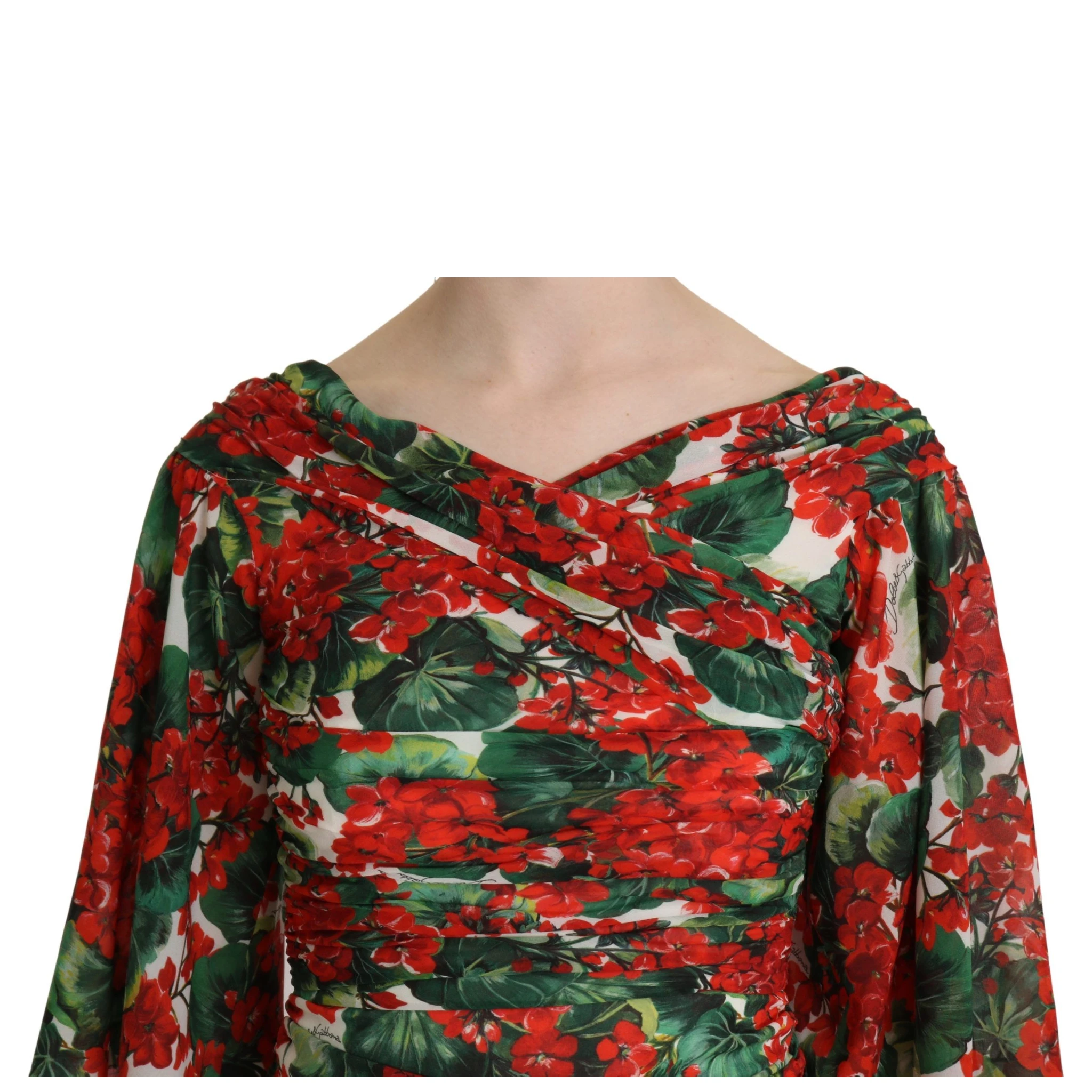 Red Floral Sheath Midi Silk Stretch Dress