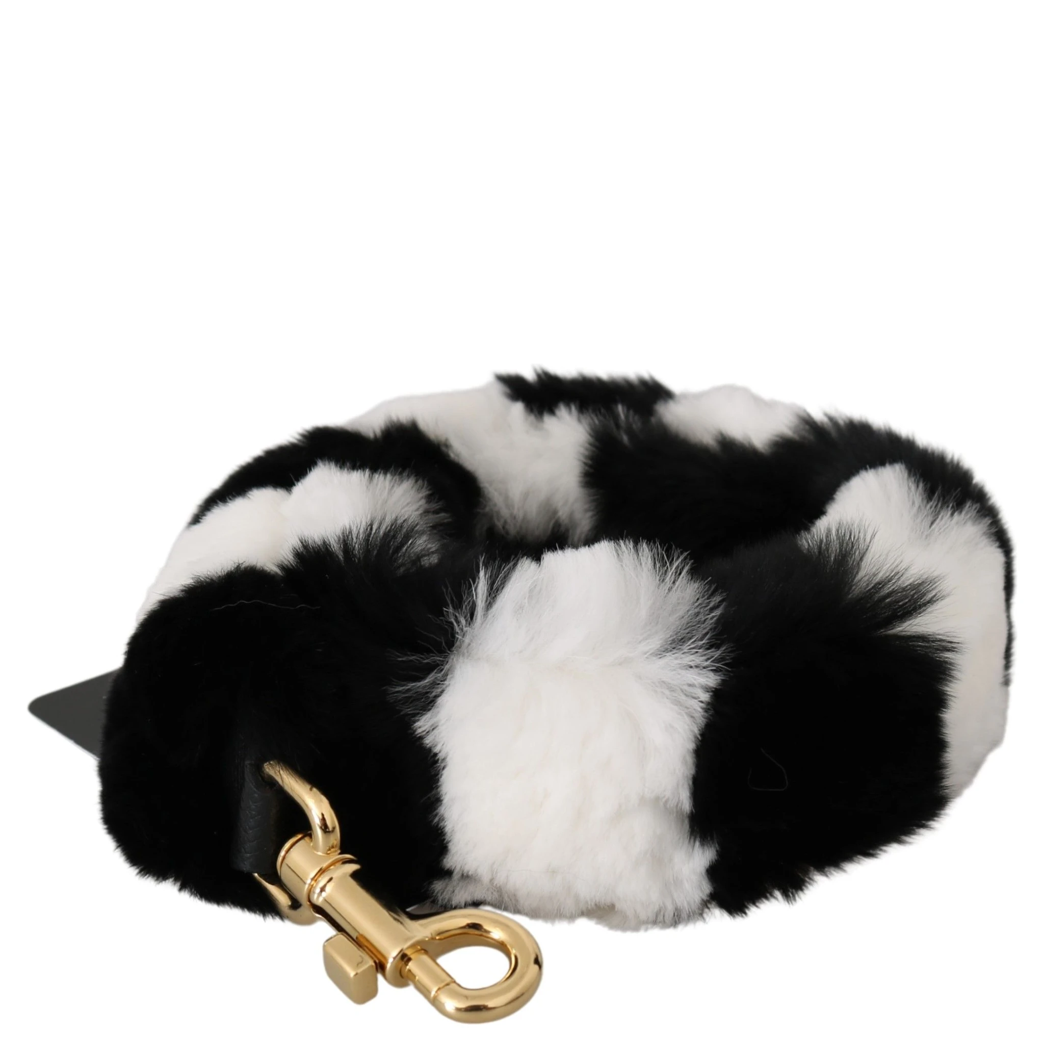 Black White Lapin Fur Accessory Shoulder Strap