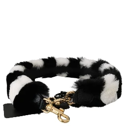 Black White Lapin Fur Accessory Shoulder Strap