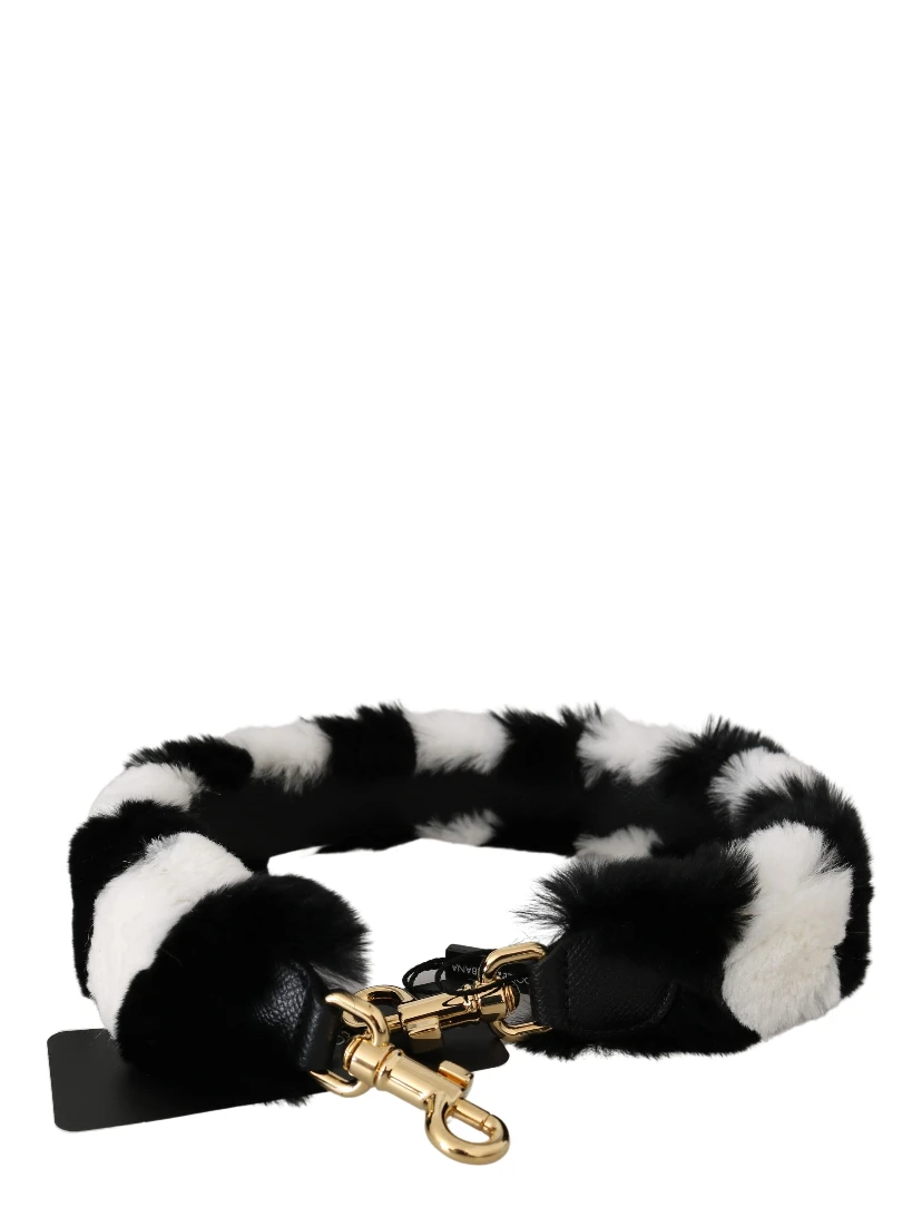 Black White Lapin Fur Accessory Shoulder Strap