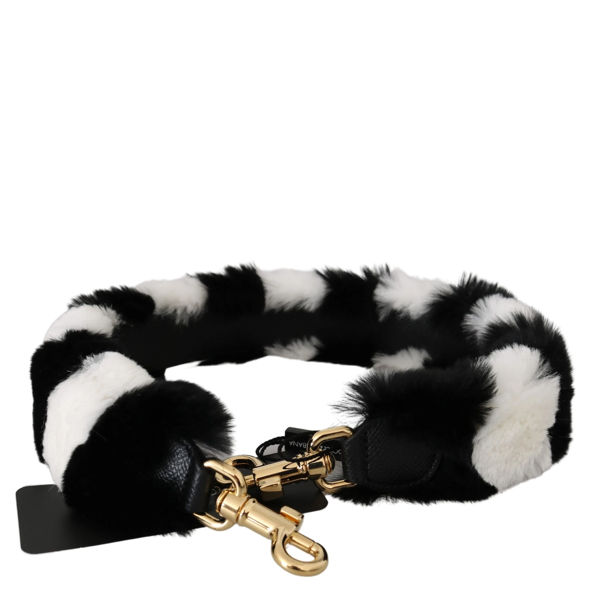 Black White Lapin Fur Accessory Shoulder Strap