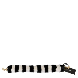 Black White Lapin Fur Accessory Shoulder Strap