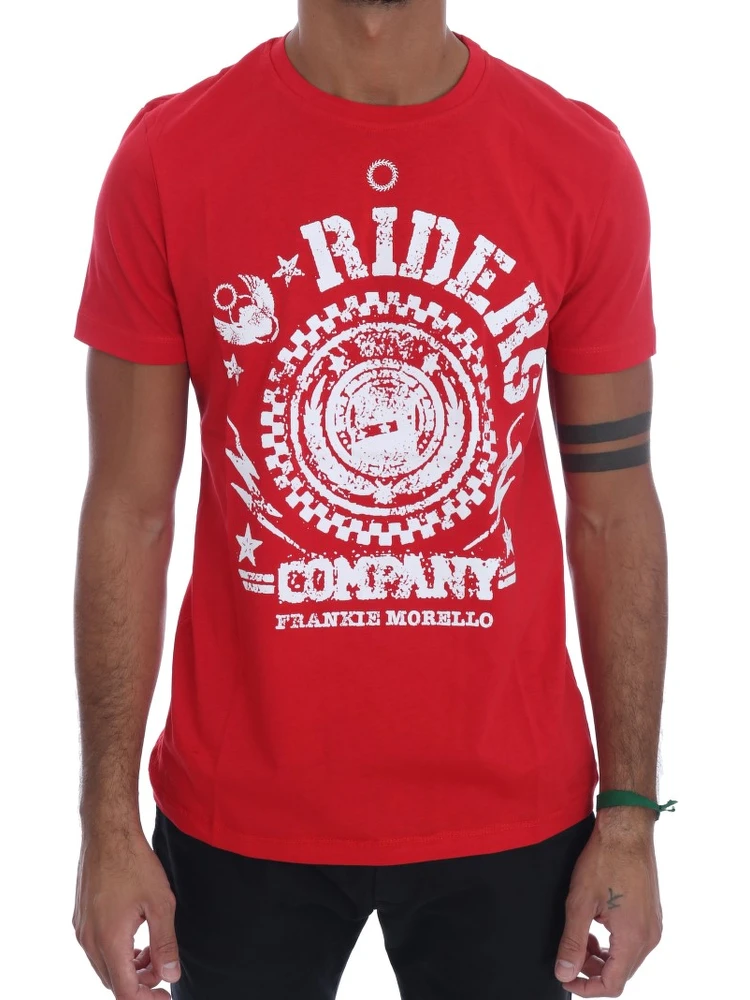 Red Cotton RIDERS Crewneck T-Shirt