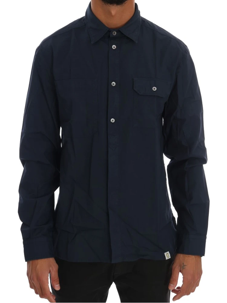 Blue Casual Cotton Long Sleeve Shirt
