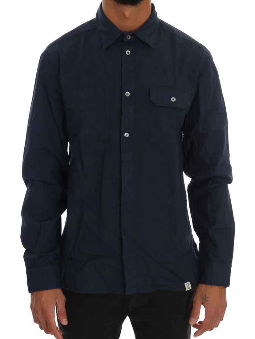 Blue Casual Cotton Long Sleeve Shirt