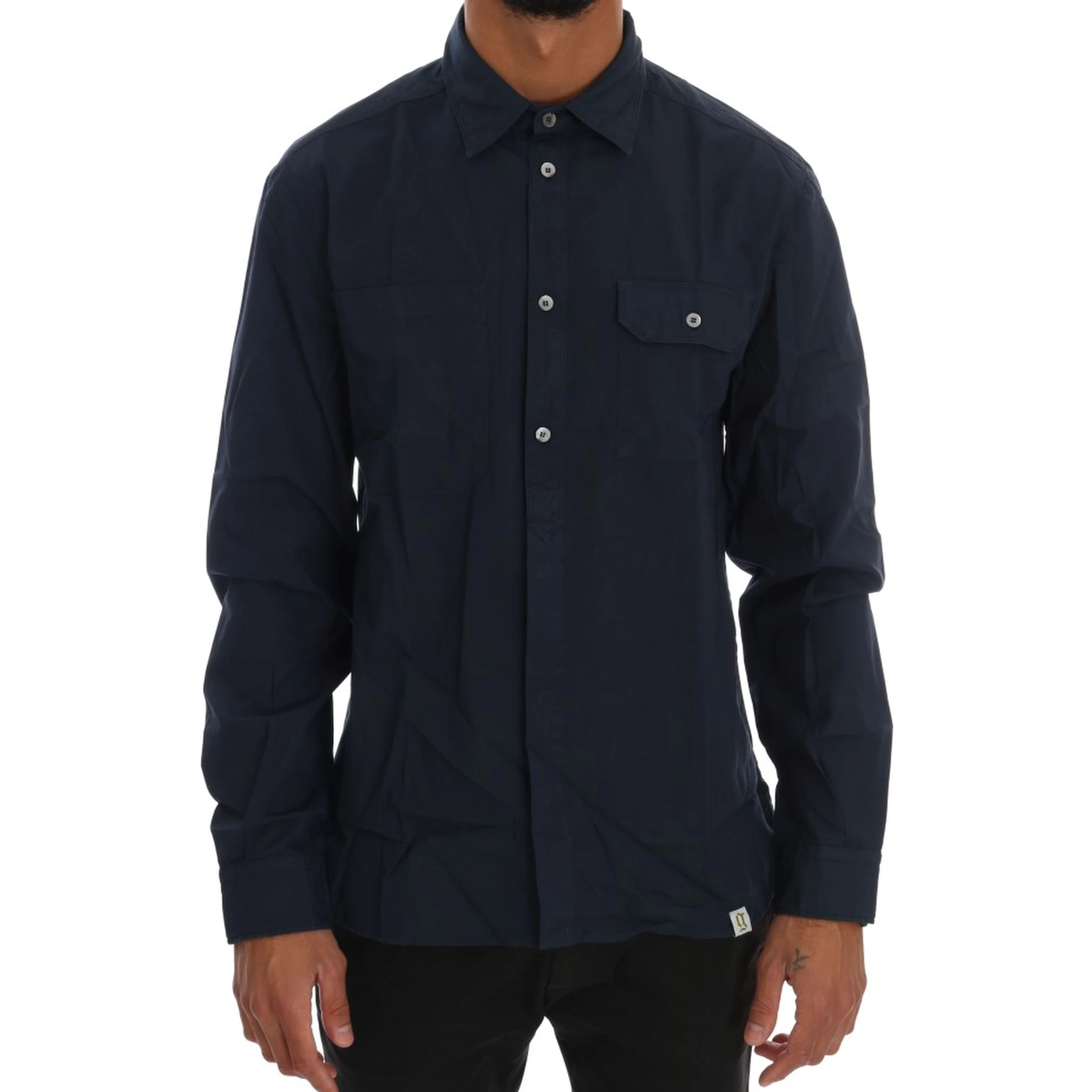 Blue Casual Cotton Long Sleeve Shirt