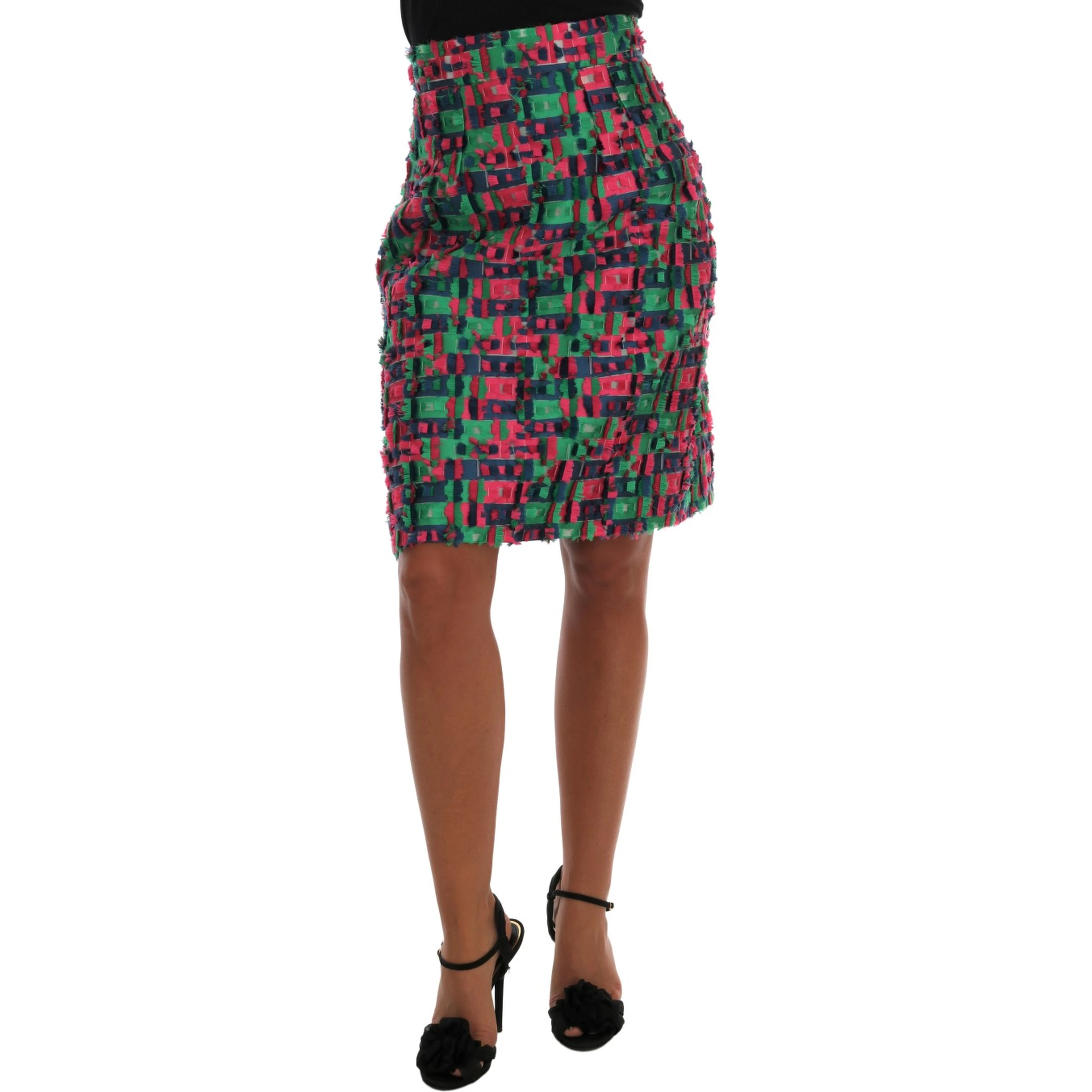 Pink Green Jacquard Pencil Skirt