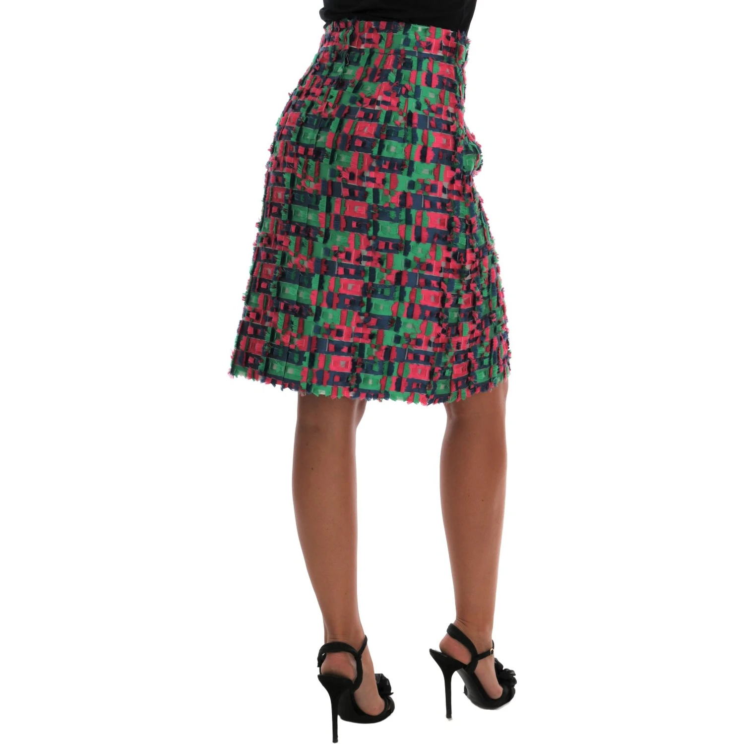 Pink Green Jacquard Pencil Skirt