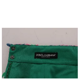 Pink Green Jacquard Pencil Skirt