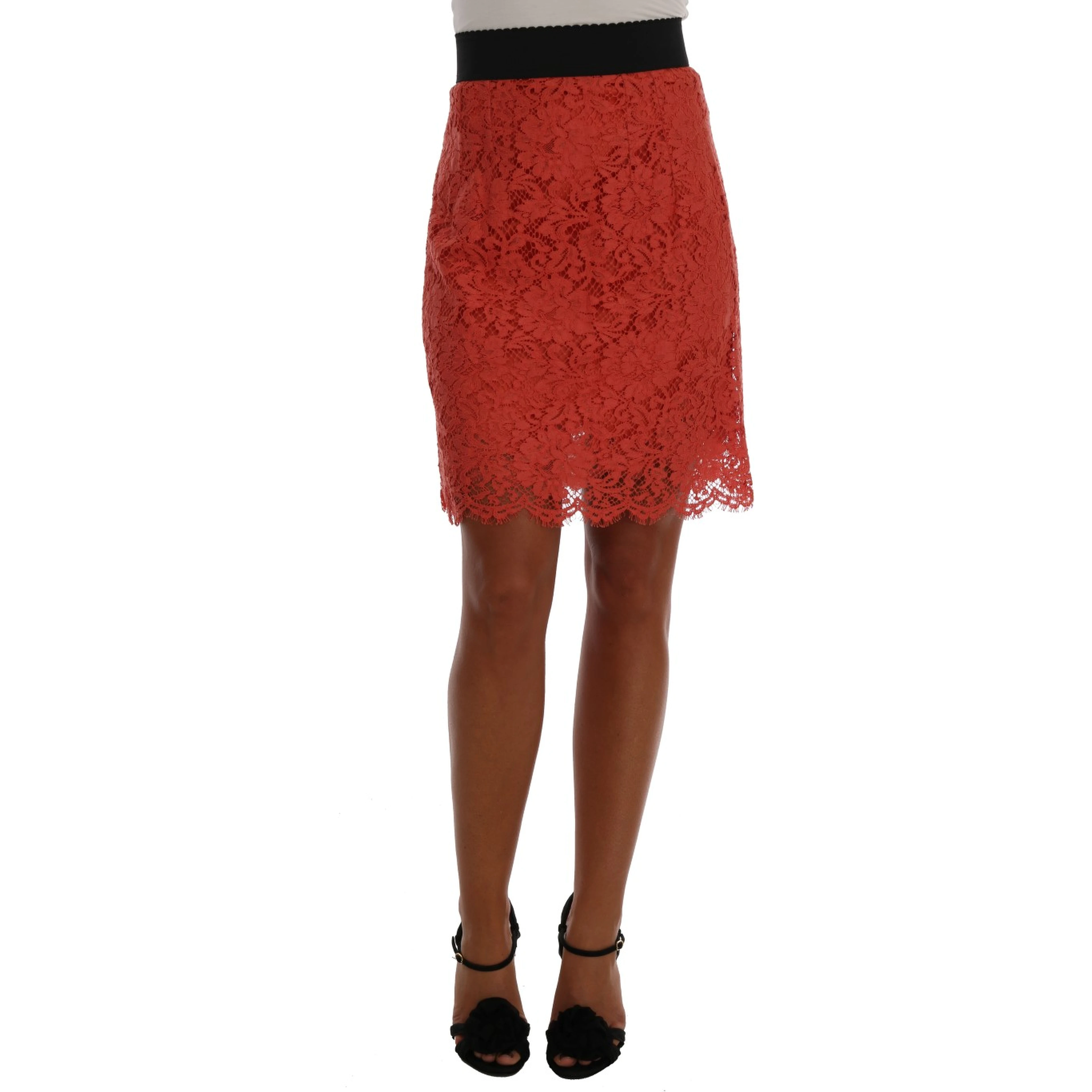 Orange Macramé Lace Pencil Skirt