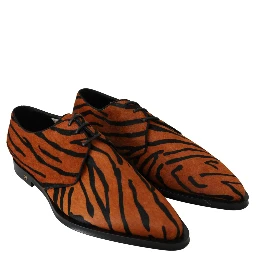 Orange Pony Hair Formal Dress Broque Shoes