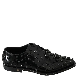 Black Leather Crystals Dress Broque Shoes