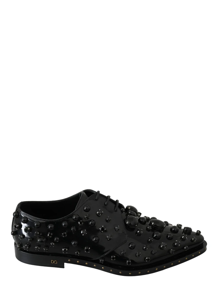 Black Leather Crystals Dress Broque Shoes