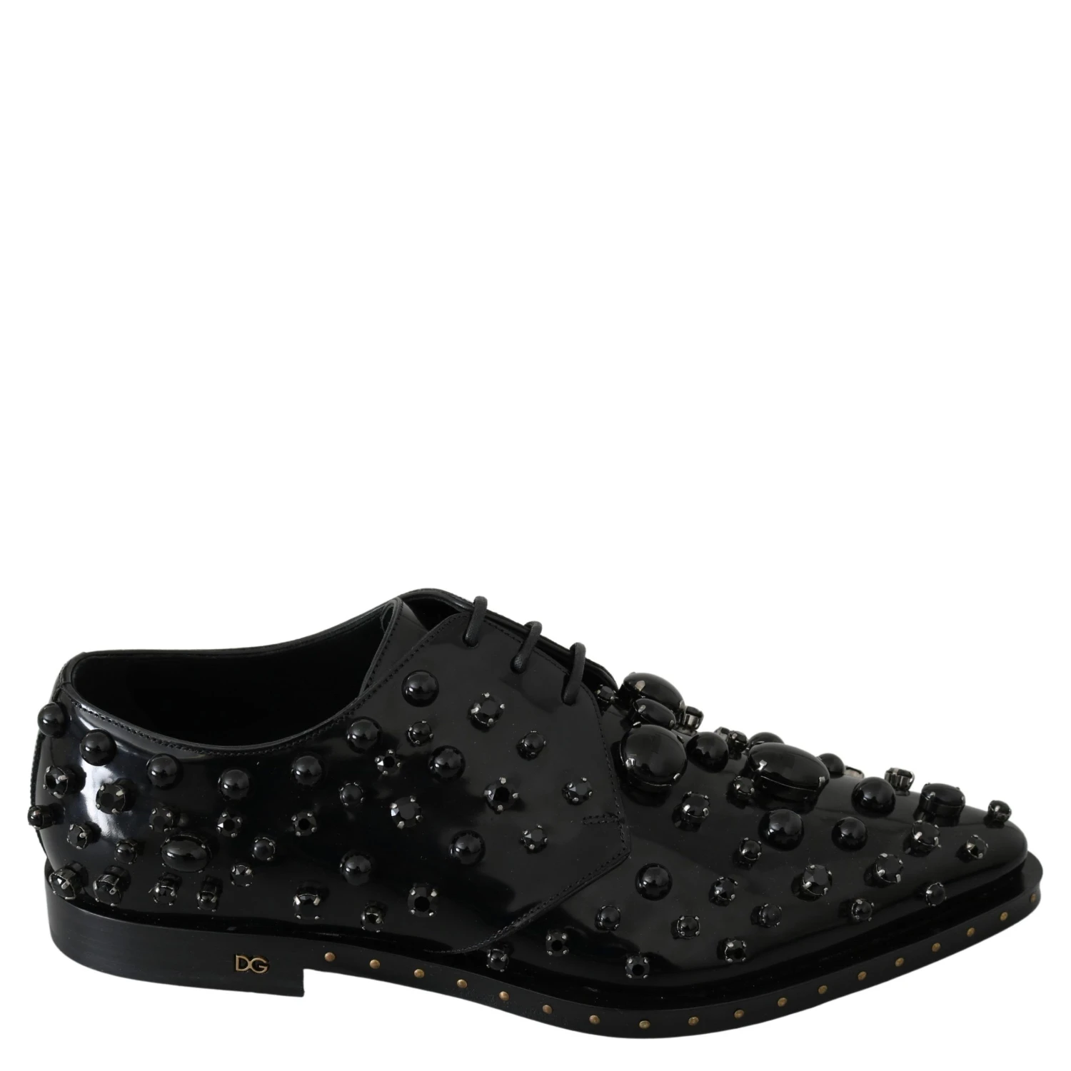 Black Leather Crystals Dress Broque Shoes