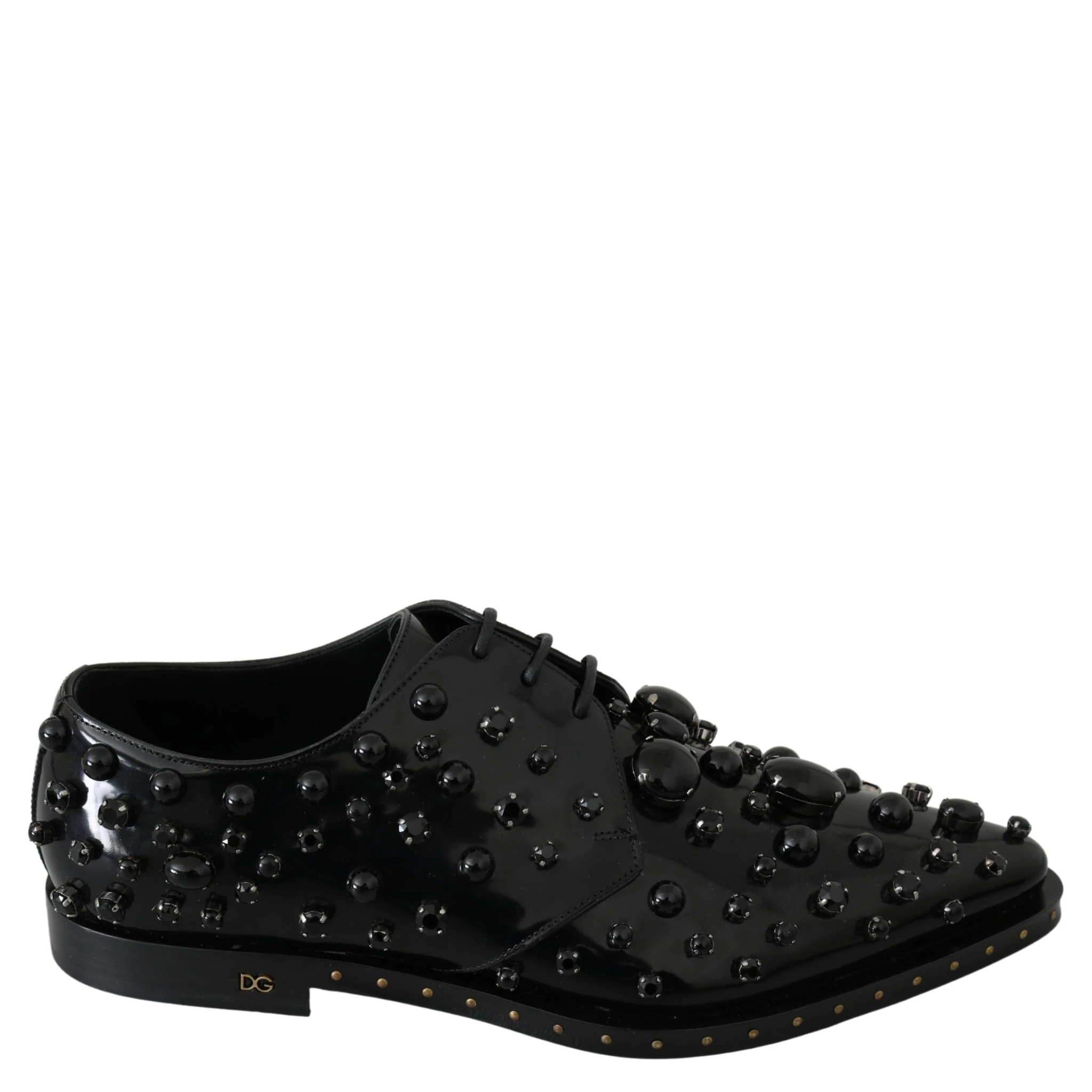 Black Leather Crystals Dress Broque Shoes