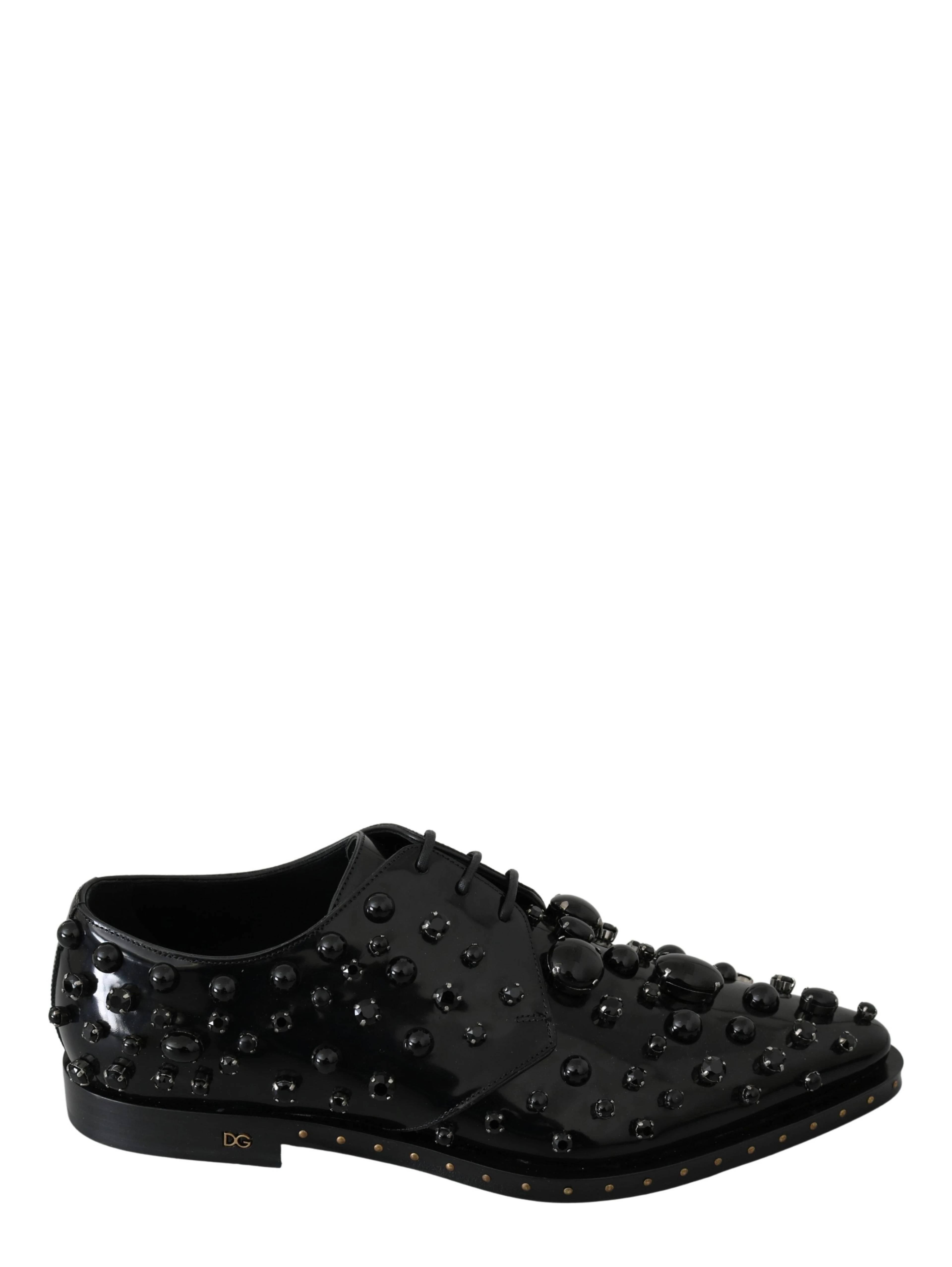Black Leather Crystals Dress Broque Shoes
